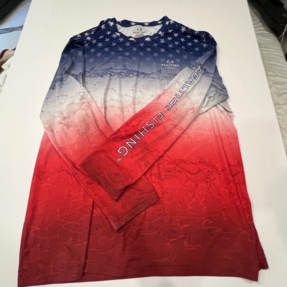 Realtree Fishing 3XL Performance Shirt Americana Stars Stripes Red White Blue